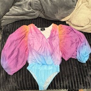 Vici Pink, Orange, and Blue womens Bodysuit